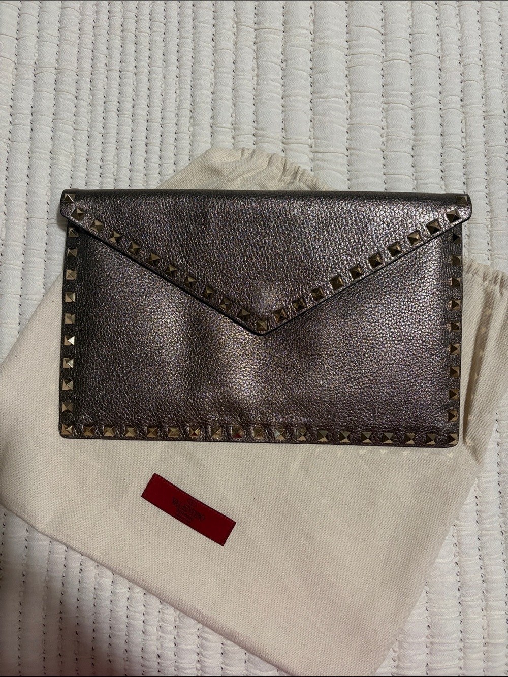 Valentino Garavani Metallic Bronze Pyramid-Stud Envelope Clutch